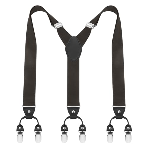 ACWOO Herren Hosenträger, 6 Clips Duty Men Braces Y Zurück, Hosenträger Herren Extra Stark Breit 3,5 cm, Einstellbar und Elastisch Hosenträger (Braun) von ACWOO