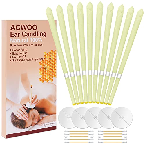 ACWOO Natürliche Ohrenkerzen, 10 Stück Ohrenschmalz Entferner Kerzen Ohrenkerze Kit, Ohrkerzen Zur Reinigung Mit 5 Schutzscheiben, Ohren Kerzen Zum Reinigen Für Ntspannen, Beige von ACWOO