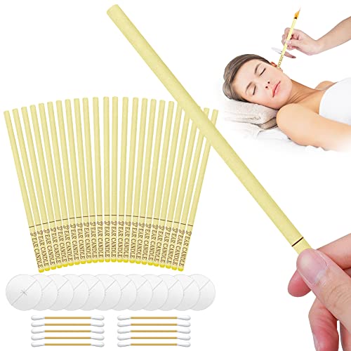 ACWOO Natürliche Ohrenkerzen, 24 Stück Ohrenschmalz Entferner Kerzen Ohrenkerze Kit, Ohrkerzen Zur Reinigung Mit 12 Schutzscheiben, Ohren Kerzen Zum Reinigen Für Ntspannen, Beige von ACWOO