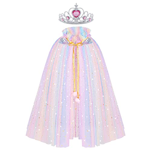 ACWOO Prinzessin Umhang Kinder Mädchen, ELSA Prinzessin Kostüm mit Krone, Halloween Kostüm Umhang Kinder, Prinzessin Cape für Karneval Cosplay Party (merfabig, L) von ACWOO