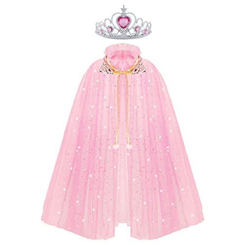 ACWOO Prinzessin Umhang Kinder Mädchen, ELSA Prinzessin Kostüm mit Krone, Halloween Kostüm Umhang Kinder, Prinzessin Cape für Karneval Cosplay Party (rosa, M) von ACWOO