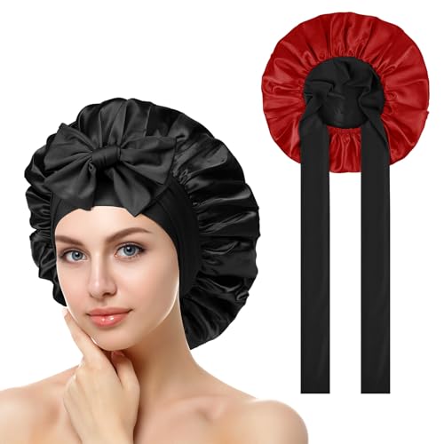 ACWOO Duschhaube, Seidenhaube zum Schlafen, Doppelseitig Seidenhaube Zum Schlafen Schlafhaube Haare Schützen für die Nacht Bonnet mit elastischem Band, Satin Haarhaube für Damen und Mädchen von ACWOO