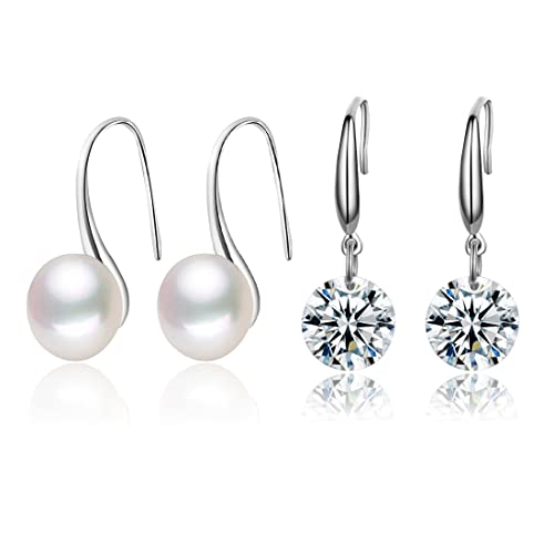 2 Paar Haken Ohrringe Hängend Helix piercings,Damen Perlen Ohrhänger Basic Hängende Tropfen Ohrringe,mit Zirkonia Kristalle für Damen und Mädchen von ACYDSR