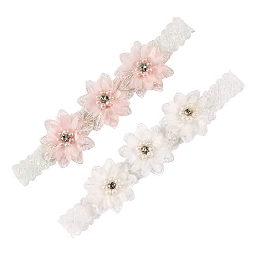 2 Stück Babystirnband, Blumen Stirnband, Mädchen Satinband, Elastisches Stirnband, Stirnband Baby, Mädchen Haarband, Mit Ripsband, Für Geschenke und Partys von ACYDSR