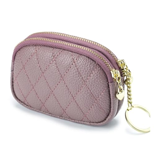 Mini-Geldbörse für Damen, Leder, Kartenhalter, Münzbörse, kurze Geldbörse, Reißverschluss, Schlüsselanhänger, Clutch-Tasche, violett, Einheitsgröße von ACaime