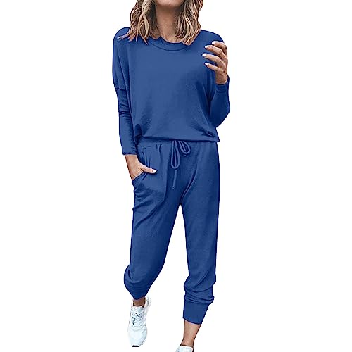 ACemt Damen Hausanzug 2-Teilig Elegant - Freizeitanzug Herren Baumwolle Ohne Kapuze, Damen Jogginganzug Kuschelig Sportanzug Set Tracksuit Langarm Rundhalsausschnitt Einfarbig Zweiteiler Outfit von ACemt