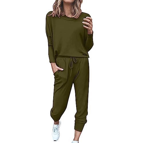 ACemt Damen Hausanzug 2-Teilig Elegant - Freizeitanzug Herren Baumwolle Ohne Kapuze, Damen Jogginganzug Kuschelig Sportanzug Set Tracksuit Langarm Rundhalsausschnitt Einfarbig Zweiteiler Outfit von ACemt