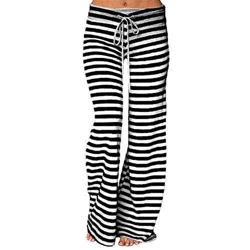 ACemt Haushose Damen Lang Gestreift Pyjamahose Baumwolle Dünn Schlafhose Weites Bein Schlafanzughose Locker Weich Herbsthose Mit Gummizug Baggy Winterhose Stretch Freizeithose Langgröße Für Zuhause von ACemt