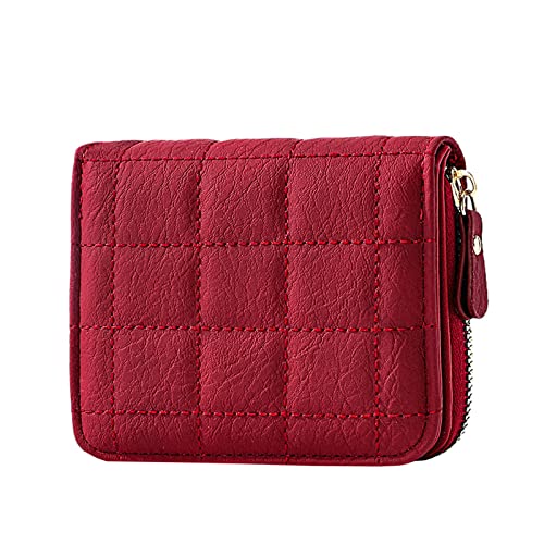 Handy Hängetasche Mit Brieftasche Fashion ID Short Wallet Gitter Volltonfarbe Damen Reißverschluss Geldbörse Mehrere Kartenfächer Clutch Bag Handytasche Kleine Geldbörsen Herren (Wine, One Size) von ACemt