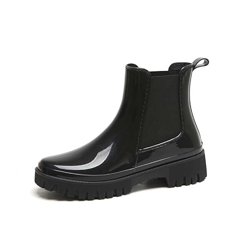ACosySch Damen Chelsea Stiefel Wasserdicht Gummistiefel Regenstiefel Fashion Rain Boots Ankle Boots Garden Shoes Schwarz 40 EU von ACosySch