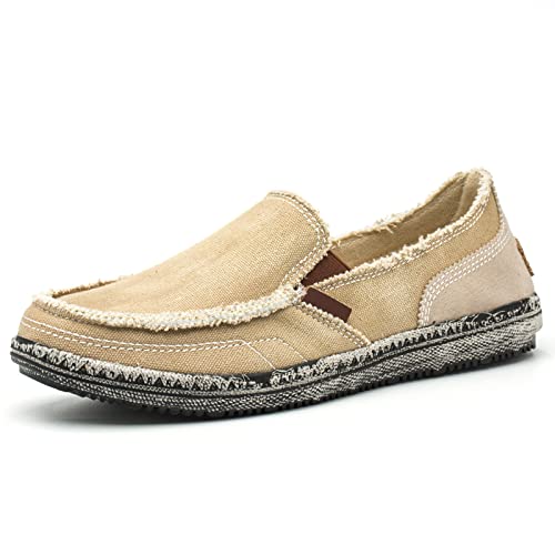 ACosySch Herren Klassische Mokassins Flache Slipper Espadrilles Freizeitschuhe Bequeme Fahrschuhe Segelschuhe Atmungsaktive Bootsschuhe Deckschuhe Khaki EU 42 von ACosySch