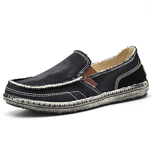 ACosySch Herren Klassische Mokassins Flache Slipper Espadrilles Freizeitschuhe Bequeme Fahrschuhe Segelschuhe Atmungsaktive Bootsschuhe Deckschuhe Schwarz EU 46 von ACosySch