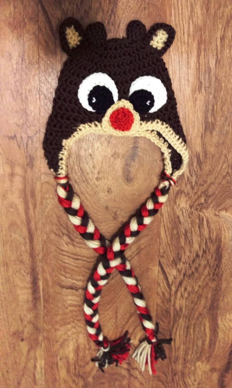 Rudolph The Red Nosed Reindeer Earflap Mütze von ACrochetDesigns