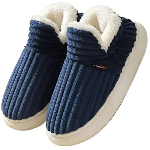 AD-BCrbgen Unisex Winter Hausschuhe Warm Plüsch Slip-on Paare Home Baumwolle Schuhe rutschfeste Bequeme Wohnungen(Blue,40-41) von AD-BCrbgen