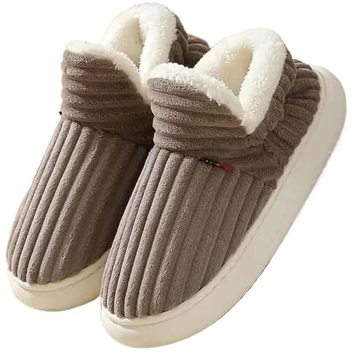 AD-BCrbgen Unisex Winter Hausschuhe Warm Plüsch Slip-on Paare Home Baumwolle Schuhe rutschfeste Bequeme Wohnungen(Brown,42-43) von AD-BCrbgen