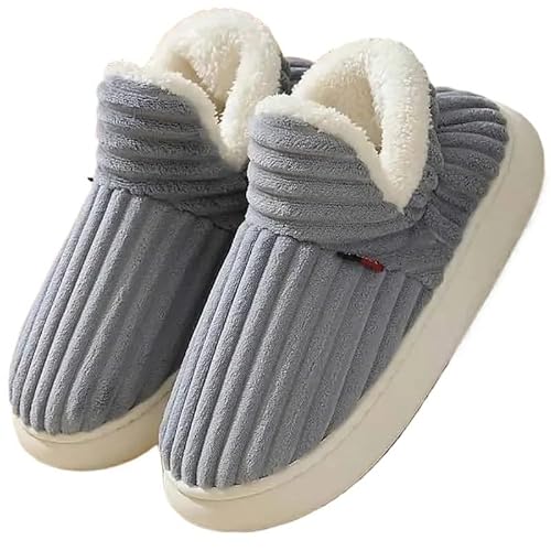 AD-BCrbgen Unisex Winter Hausschuhe Warm Plüsch Slip-on Paare Home Baumwolle Schuhe rutschfeste Bequeme Wohnungen(Gray,42-43) von AD-BCrbgen
