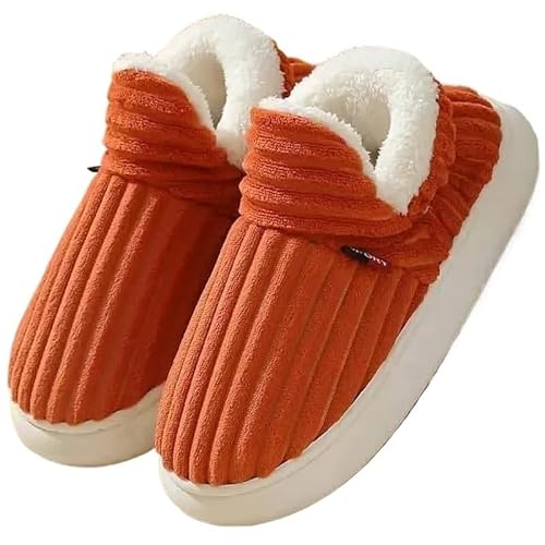 AD-BCrbgen Unisex Winter Hausschuhe Warm Plüsch Slip-on Paare Home Baumwolle Schuhe rutschfeste Bequeme Wohnungen(Orange,36-37) von AD-BCrbgen