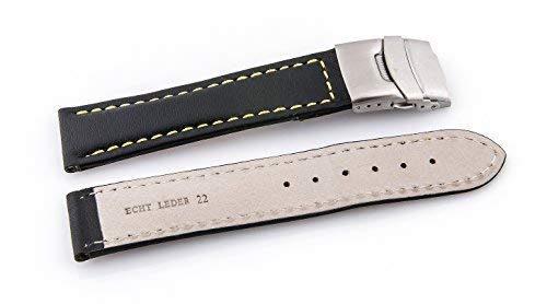 Original von Buran01.com Uhrenarmband mit Sicherheitsfaltschließe schwarz Gelbe Naht 22mm von AD-Basel-SG-22mm