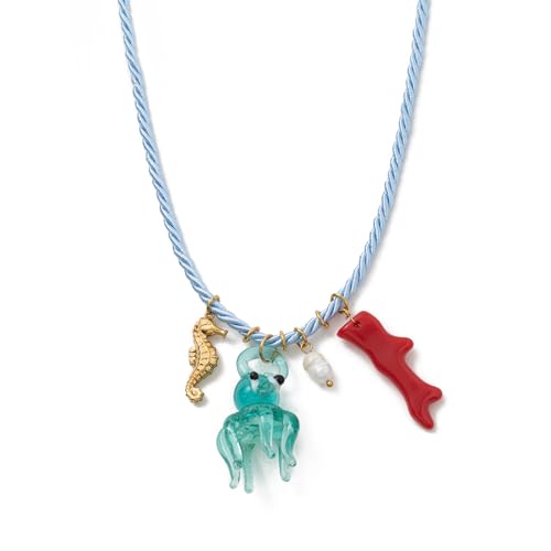 ADAJURI Bunte Seilmuschel-Halskette mit Schildkröten-Seestern-Anhänger, wasserdichte, vergoldete Edelstahl-Halskette mit schickem Emaille-Fisch-Anhänger, Boho-Sommer-Schmuck, perfekt als von ADAJURI