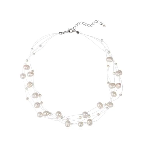 ADAJURI Elegante Süßwasserperlen-Halskette für Damen, anlauffreie, mehrschichtige Süßwasserperlenkette, zierliches Schmuckzubehör für Partys von ADAJURI