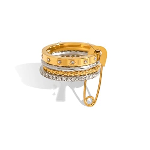 ADAJURI Eleganter Spinelli-Büroklammer-Ring, anlaufgeschützt, 18 Karat vergoldeter Edelstahl, stapelbarer Ring mit Zirkonia, zierliches Schmuckzubehör für den täglichen Gebrauch, Metall, Zirkonia von ADAJURI