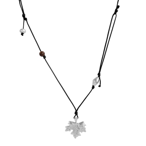ADAJURI Eleganter böhmischer Ahornblatt-Anhänger, Kordel-Halskette, hypoallergen, vergoldetes, versilbertes Messing, Herbstblatt-Anhänger mit Tigeraugen-Steinperlen, zierlicher Herbstschmuck für von ADAJURI