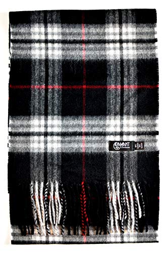 ADAMANT 100% Reines Kaschmir, Herren/Damen-Unisex- Schal - superweich - 180cm lang - STANDARDMAß - EINFARBIG oder KARIERT -feines Flaumhaar - schwarz Karo von ADAMANT