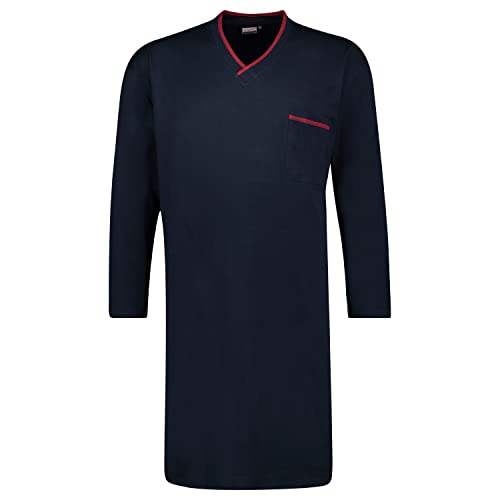ADAMO Langarm-Nachthemd Herren 100% Baumwolle, Dunkelblau 7XL I Angenehmes Herren Nachthemd mit Brusttasche & V-Ausschnitt für Übergrößen I Klassisch von ADAMO