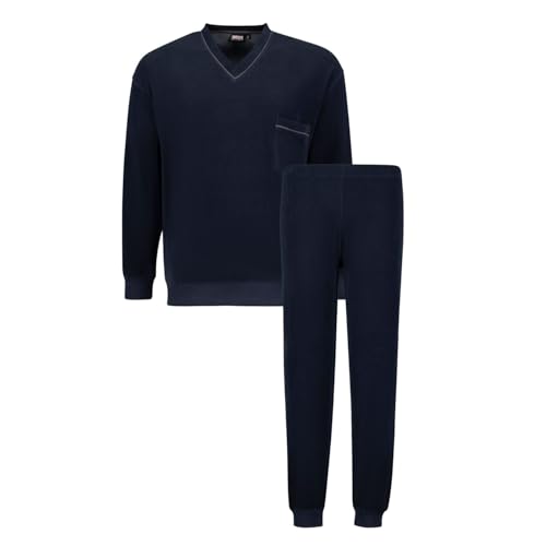 ADAMO Frottee Pyjama Herren mit Bündchen Navy Serie Elias V-Ausschnitt in Übergrößen bis 10XL, Größe:9XL, Farbe:Dunkelblau von ADAMO