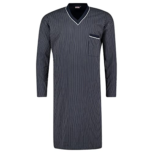 ADAMO Langärmliges Übergrößen Nachthemd in Navy mit weißen Streifen Größe 10XL, Größe:3XL von ADAMO