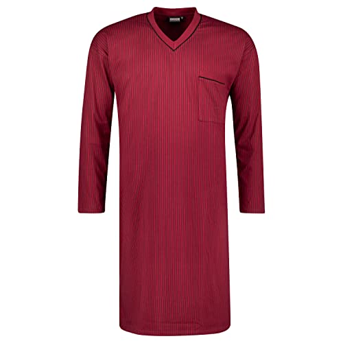 ADAMO Langarm-Nachthemd 100% Baumwolle, Weinrot mit Streifen, 3XL I Angenehmes Herren Nachthemd mit Brusttasche und V-Ausschnitt für Übergrößen von ADAMO