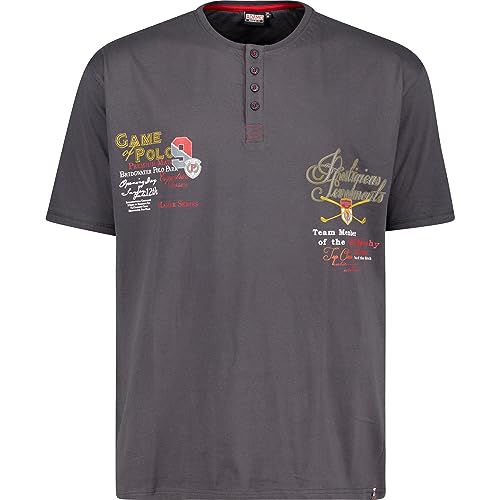 ADAMO Regular FIT T-Shirt Serafino anthrazit mit Print Modell Dundee mit Knopfleiste in Übergrößen 2XL-12XL, Größe:3XL von ADAMO