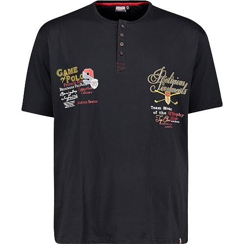 ADAMO Regular FIT T-Shirt Serafino mit Print Modell Dundee mit Knopfleiste in Übergrößen 2XL-12XL schwarz, Größe:3XL von ADAMO