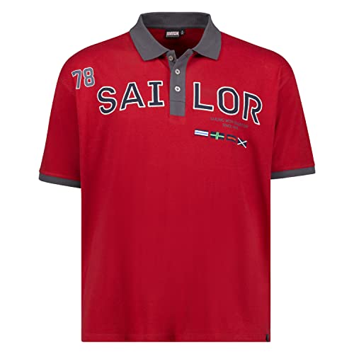 ADAMO Rotes Kurzarm Polo Shirt Serie Sailor mit Print und Stickerei Pique Qualität für Herren in großen Größen bis 10XL, Größe:10XL von ADAMO