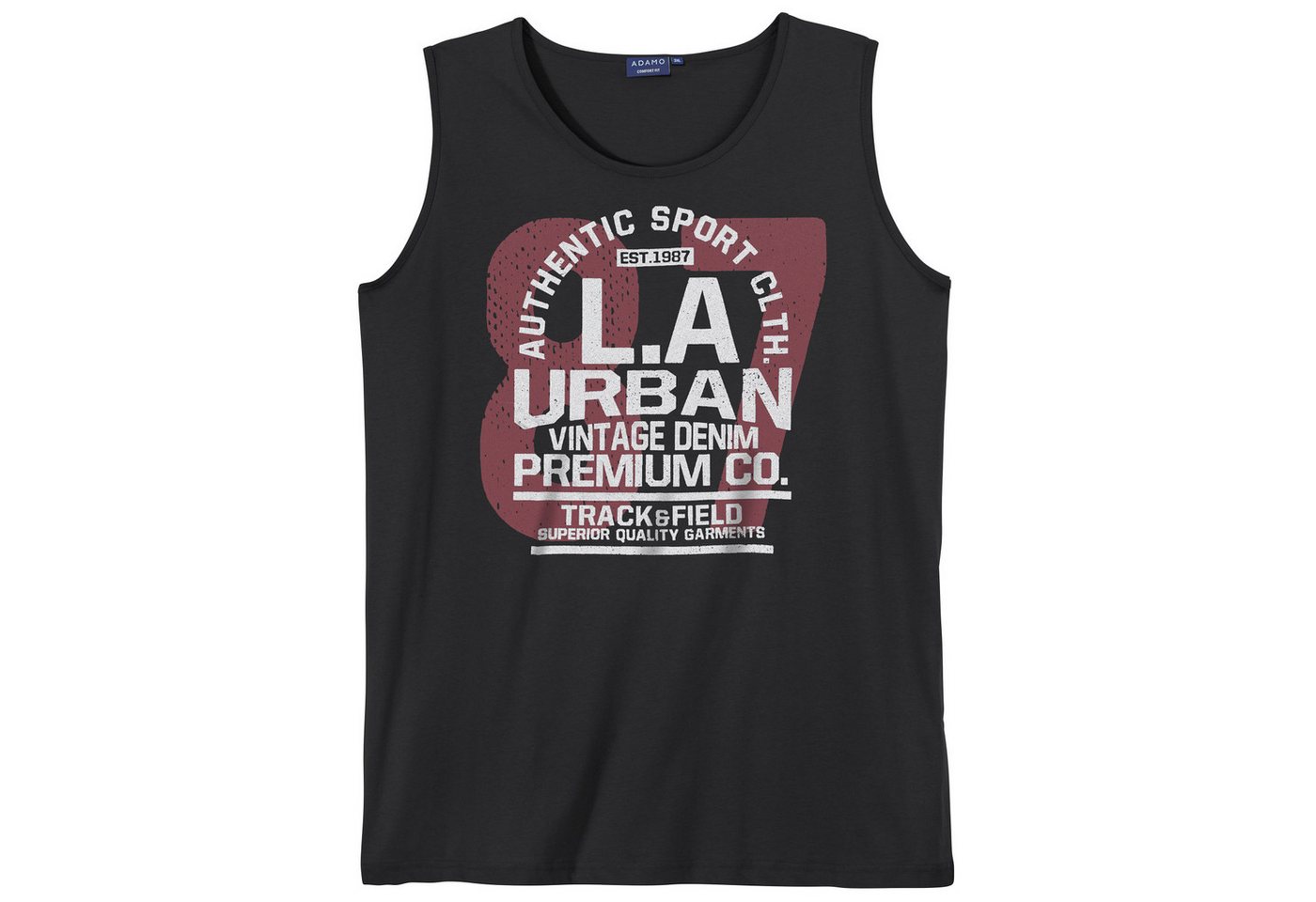 ADAMO Rundhalsshirt Adamo XXL Tanktop schwarz L.A Urban Frontprint von ADAMO