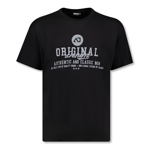 ADAMO Schwarzes Herren Übergrößen Rundhals T-Shirt mit Slub-Effekt und Frontaufdruck 2XL-12XL Modell Sandro, Größe:12XL von ADAMO