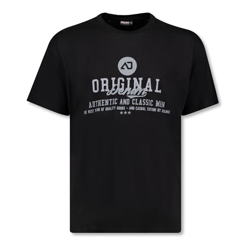 ADAMO Schwarzes Herren Übergrößen Rundhals T-Shirt mit Slub-Effekt und Frontaufdruck 2XL-12XL Modell Sandro, Größe:5XL von ADAMO