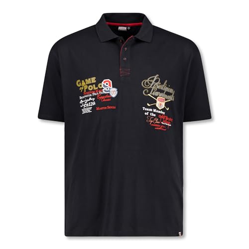 ADAMO Schwarzes Kurzarm Polo Shirt mit Print und Stickerei Modell Durban Pique Qualität für Herren in großen Größen bis 12XL, Größe:12XL von ADAMO