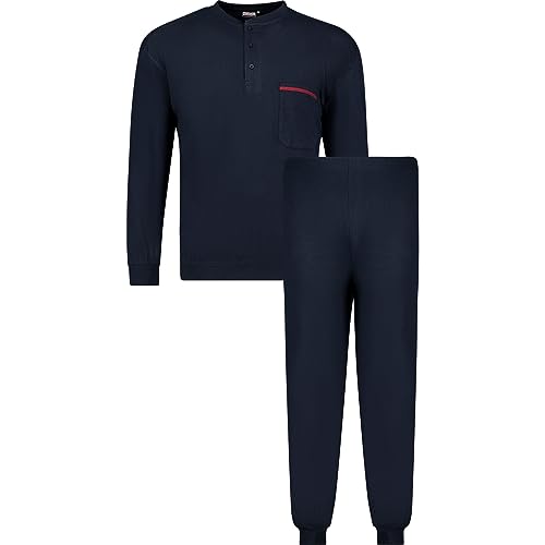 ADAMO Übergrößen Langer Schlafanzug für Männer Marineblau mit Bündchen und Knopfleiste Serie Brian Größe 2XL bis 10XL, Größe:4XL von ADAMO