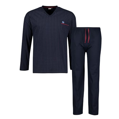ADAMO VS- Pyjama für Herren lang Navy kariert Serie Cliff Übergröße 10XL, Größe:4XL, Farbe:Dunkelblau von ADAMO