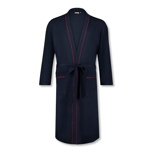 ADAMO Hausmantel Navy 100% Baumwolle, Dunkelblau mit Rot, Größe 4XL I Langarm Herren Bademantel mit 2 Taschen und Gürtel I Angenehmer Morgenmantel von ADAMO
