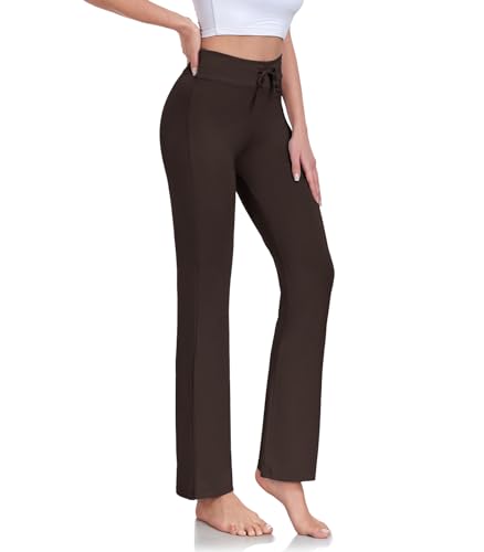 ADANIKI Damen Lange Modal Bequeme Kordelzug Hose Loose Straight Leg für Yoga Laufen Sport, Kaffee, Groß von ADANIKI