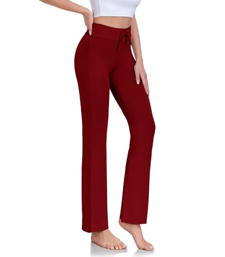 ADANIKI Damen Lange Modal Bequeme Kordelzug Hosen Hohe Taille Sweatpants Lose Gerades Bein Hose für Yoga Sport, Jujube Rot, X-Groß von ADANIKI