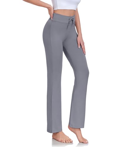 ADANIKI Damen Lange Modal Bequeme Kordelzug Hosen Hohe Taille Sweatpants Lose Gerades Bein Hose für Yoga Sport, grau dunkel, Groß von ADANIKI