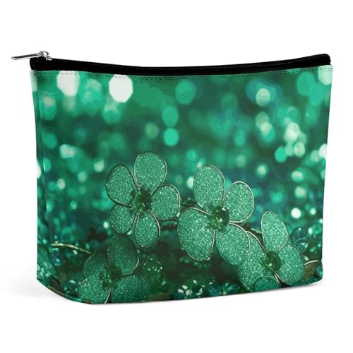 ADASGHBY Tragbare kleine Kosmetiktasche, niedliche Reise-Make-up-Tasche, Galaxie, blauer Schmetterling, wasserdicht, Kulturbeutel für Damen, Grüner glitzernder Frühling, Einheitsgröße von ADASGHBY