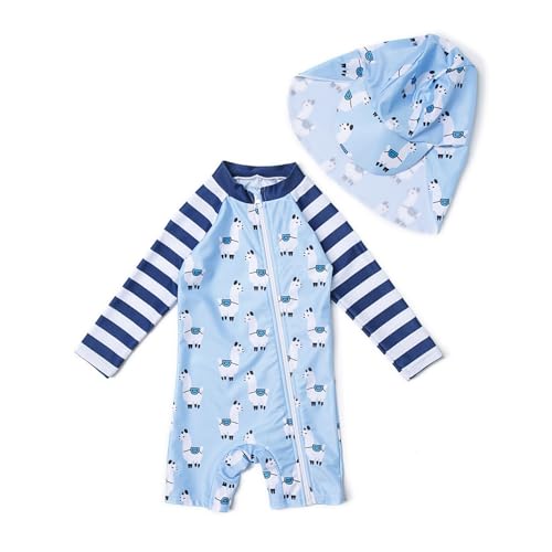 ADAVERANO Baby Jungen Repreve® Recycelter Badeanzug/Sonnenanzug UPF 50+ Einteiliger Ganzlängen-Reißverschluss Kappe.(Alpaka,86-92cm) von ADAVERANO