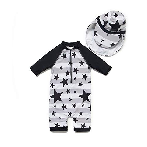 ADAVERANO Baby Jungen Sonnenanzüge UV50+ Badebeklideung EIN-Stück mit kurzen Sleeves mit Sonne Hut.(Die Sterne,62-68Cm) von ADAVERANO