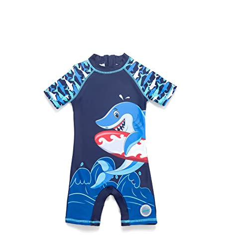 ADAVERANO Baby Jungen Sonnenanzüge UV50+ Badebeklideung EIN-Stück mit kurzen Sleeves mit Sonne Hut.(Skateboard Whale,80-86Cm) von ADAVERANO