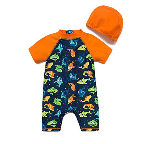 ADAVERANO Baby Jungen Sonnenanzüge UV50+ Badebeklideung EIN-Stück mit kurzen Sleeves mit Sonne Hut.(The Shark,68-74Cm) von ADAVERANO