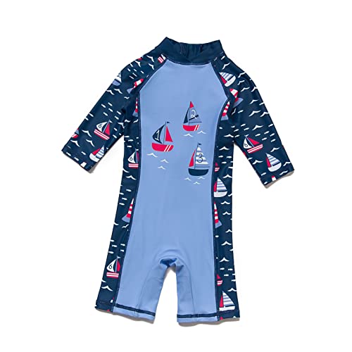 ADAVERANO Baby Jungen Sonnenanzüge UV50+ Badebeklideung Wimsuit Mit Sonnenhut.(3 Segelboote,68-74Cm) von ADAVERANO